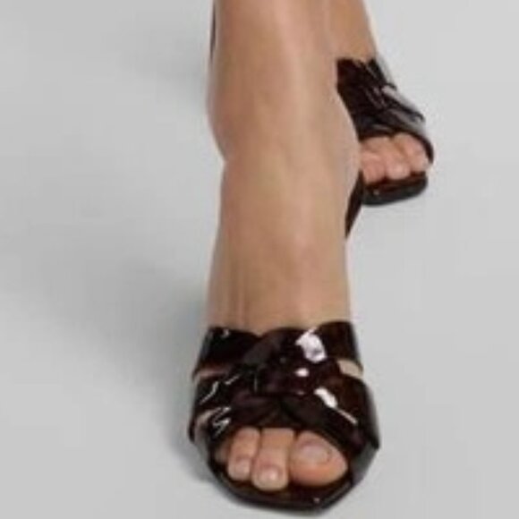 Saint Laurent YSL Tribute 85 Leopard Tartaruga Patent Mule Sandals Heels - Picture 5 of 16